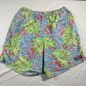 Vineyard Vines Swim Trunks Mens L Pink Green Tropical Monstera Leaf Beachwear